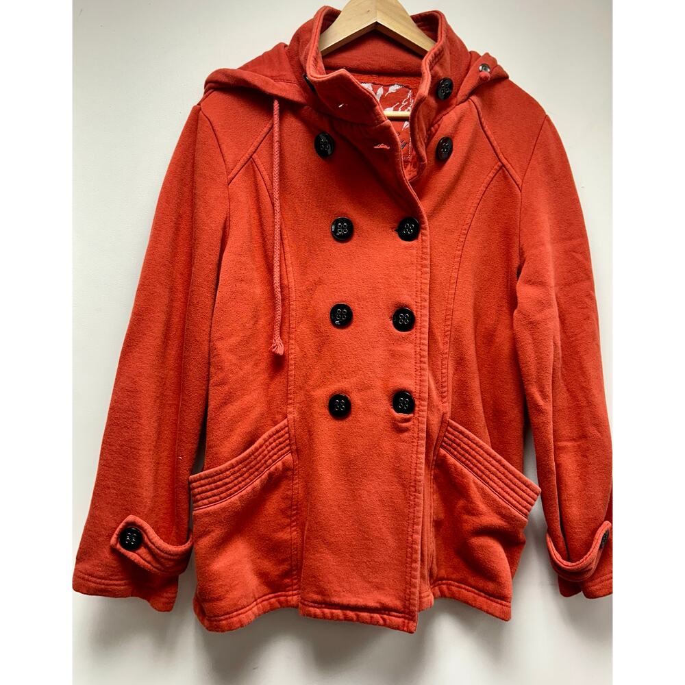 Orange Hooded Pea Coat Jacket L